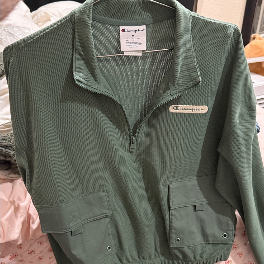 Champion Olive Green Half-Zip Jacket medium
